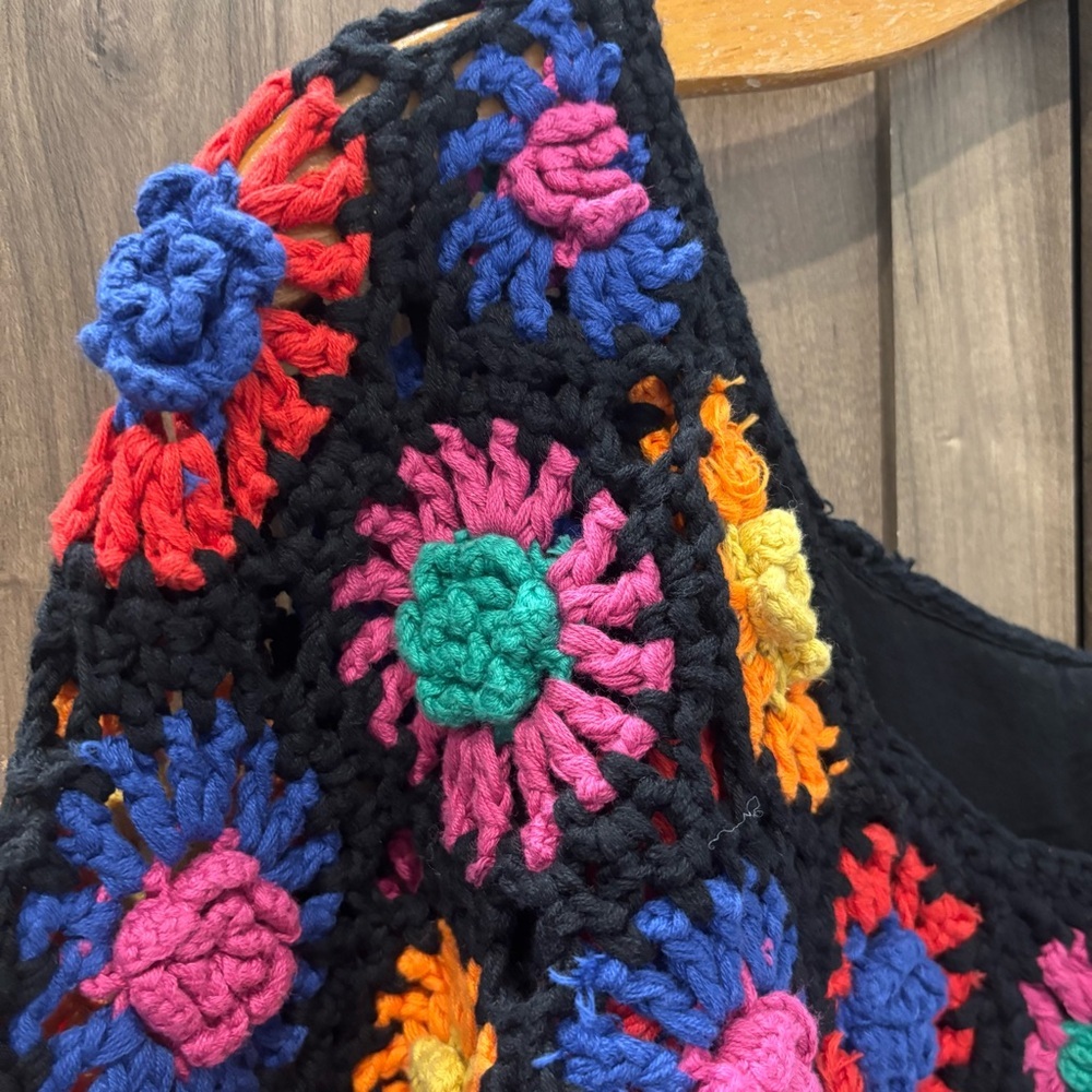 Farm Rio Black Flower Crochet Dress large - Picture 3 of 11